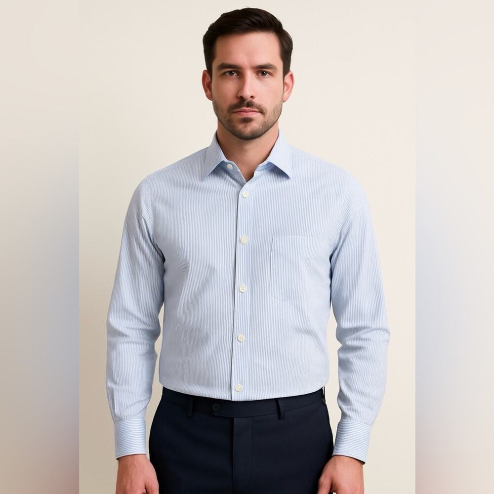 Harry & Sons 100% Cotton Blue Striped Dress Shirt Size 15.5 Made in Italy NWT